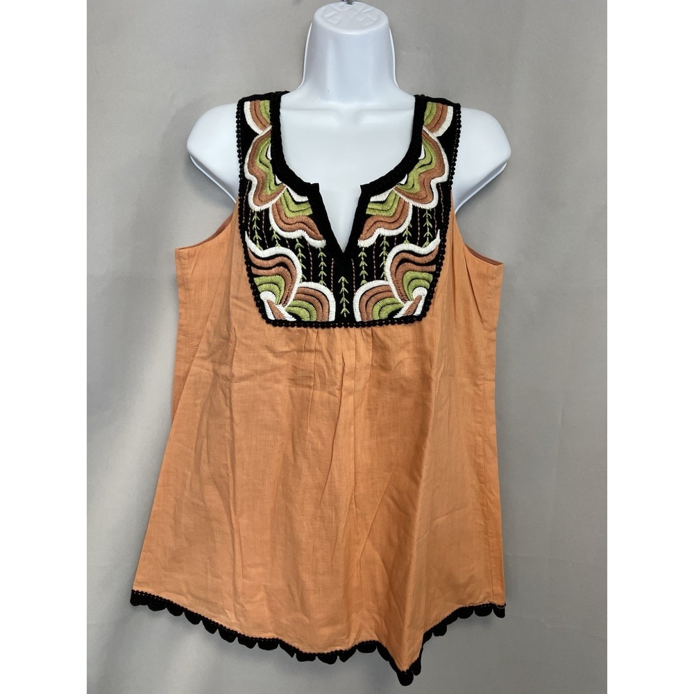 C Luce Women's Embroidered Top Orange Sz Medium